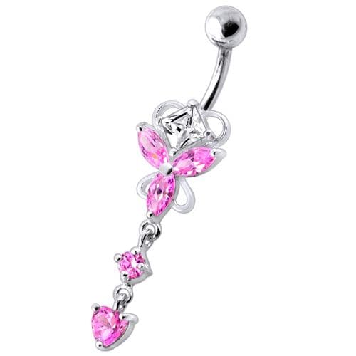 Dangling Jeweled Butterfly Curved Bar Belly Ring - Monster Piercing