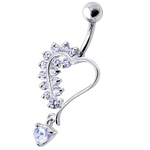 Silver Dangling Heart Jeweled Belly Ring - Monster Piercing