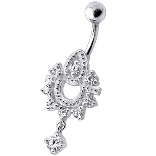 Dangling Frog Jeweled SS Curved Bar Belly Ring Body Jewelry - Monster Piercing