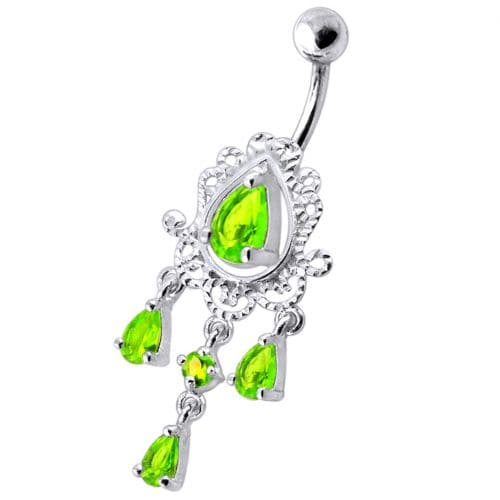 14 Gauge Dangling Jeweled Designer Belly Ring - Monster Piercing