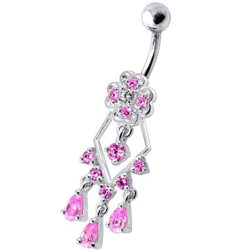 925 Sterling Silver Dangling Jeweled Designer Banana Bar Belly Ring - Monster Piercing