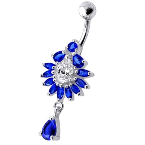 Silver Fancy Dangling  Studded Jeweled Belly Ring - Monster Piercing