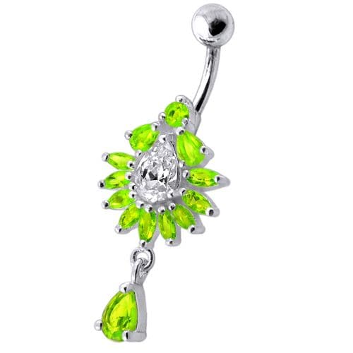 Silver Fancy Dangling  Studded Jeweled Belly Ring - Monster Piercing