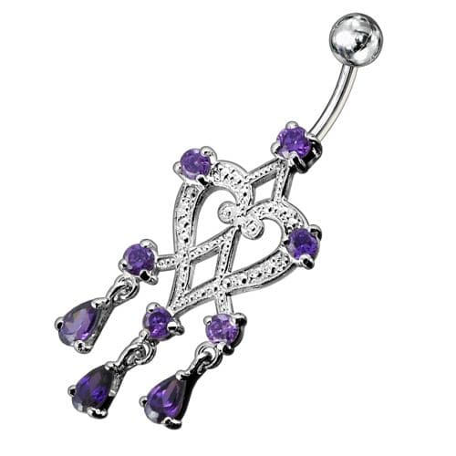 Sterling Silver Dangling Jeweled SS Bar Belly Ring Body Jewelry - Monster Piercing