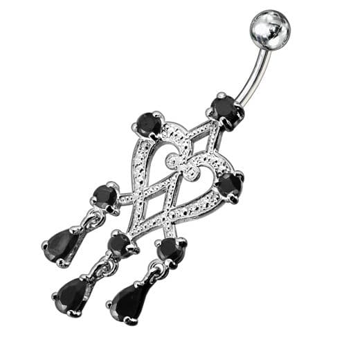 Sterling Silver Dangling Jeweled SS Bar Belly Ring Body Jewelry - Monster Piercing