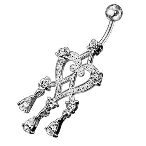 Sterling Silver Dangling Jeweled SS Bar Belly Ring Body Jewelry - Monster Piercing