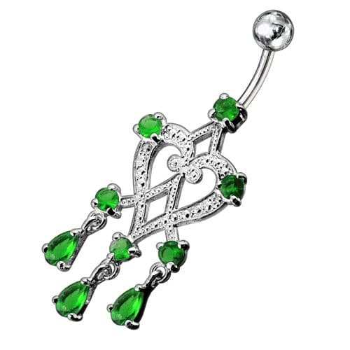 Sterling Silver Dangling Jeweled SS Bar Belly Ring Body Jewelry - Monster Piercing