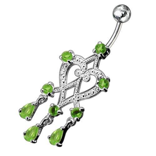 Sterling Silver Dangling Jeweled SS Bar Belly Ring Body Jewelry - Monster Piercing