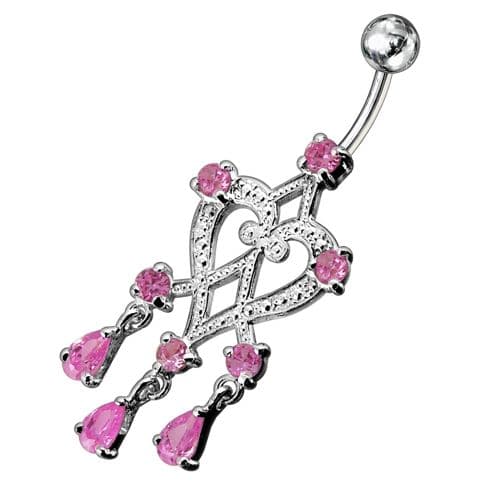 Sterling Silver Dangling Jeweled SS Bar Belly Ring Body Jewelry - Monster Piercing