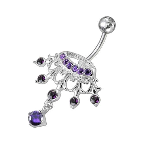 Fancy Bird Shape Dangling Jeweled Navel Ring - Monster Piercing