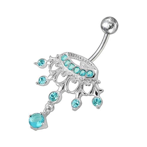 Fancy Bird Shape Dangling Jeweled Navel Ring - Monster Piercing