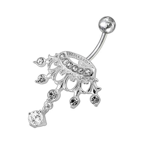 Fancy Bird Shape Dangling Jeweled Navel Ring - Monster Piercing