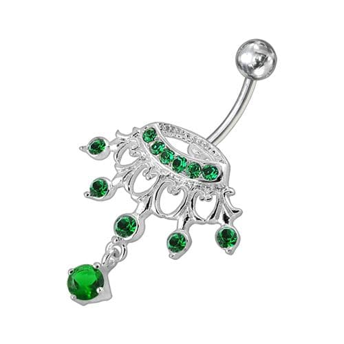 Fancy Bird Shape Dangling Jeweled Navel Ring - Monster Piercing