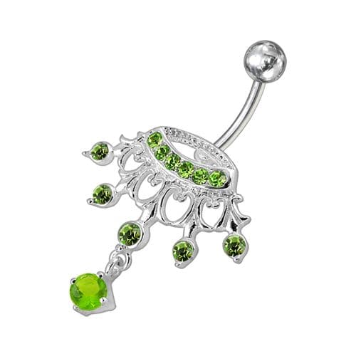 Fancy Bird Shape Dangling Jeweled Navel Ring - Monster Piercing