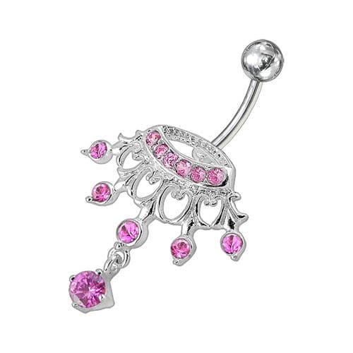 Fancy Bird Shape Dangling Jeweled Navel Ring - Monster Piercing