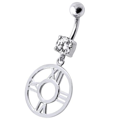 Fancy Clock Shapped Dangling jeweled Belly Ring - Monster Piercing