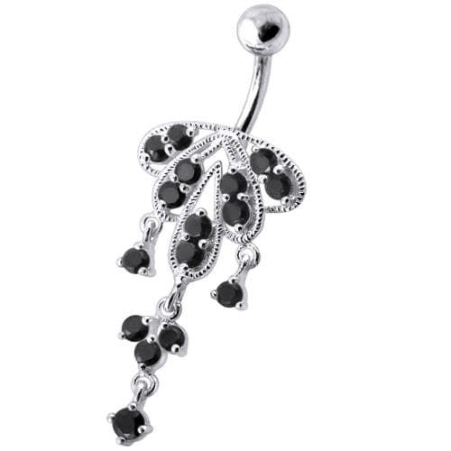 Dangling Jeweled Chandeliers SS Bar Belly Ring - Monster Piercing