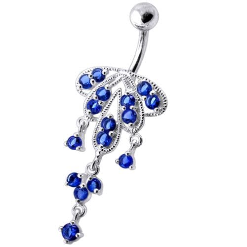 Dangling Jeweled Chandeliers SS Bar Belly Ring - Monster Piercing