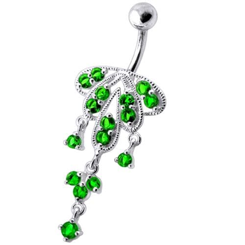 Dangling Jeweled Chandeliers SS Bar Belly Ring - Monster Piercing