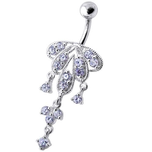 Dangling Jeweled Chandeliers SS Bar Belly Ring - Monster Piercing