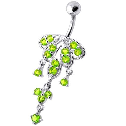 Dangling Jeweled Chandeliers SS Bar Belly Ring - Monster Piercing