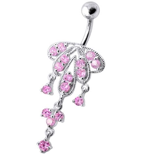 Dangling Jeweled Chandeliers SS Bar Belly Ring - Monster Piercing