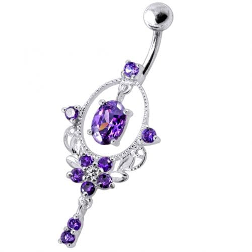 Sterling Silver Dangling Jeweled SS Navel Body Jewelry Ring - Monster Piercing