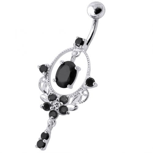 Sterling Silver Dangling Jeweled SS Navel Body Jewelry Ring - Monster Piercing