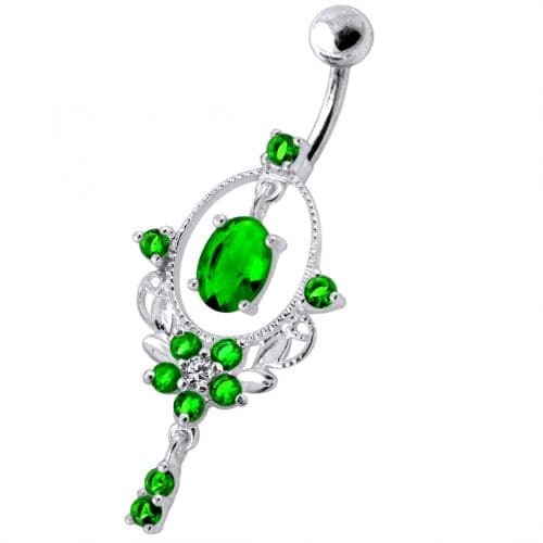 Sterling Silver Dangling Jeweled SS Navel Body Jewelry Ring - Monster Piercing