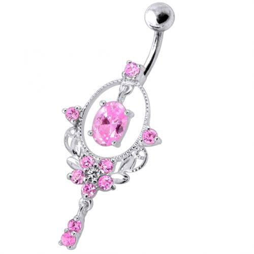 Sterling Silver Dangling Jeweled SS Navel Body Jewelry Ring - Monster Piercing