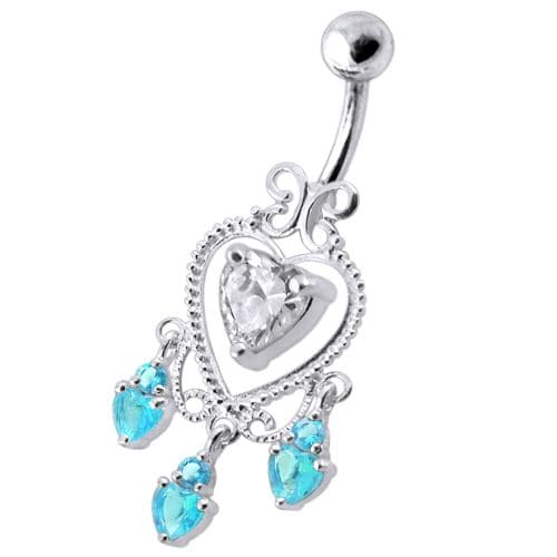 Dangling Moving Jeweled Heart Shaped Navel Ring - Monster Piercing