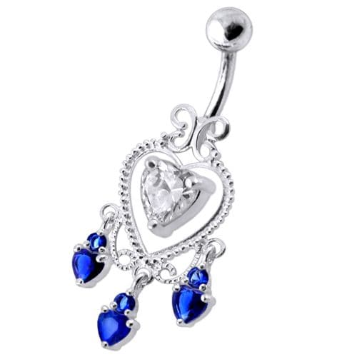 Dangling Moving Jeweled Heart Shaped Navel Ring - Monster Piercing