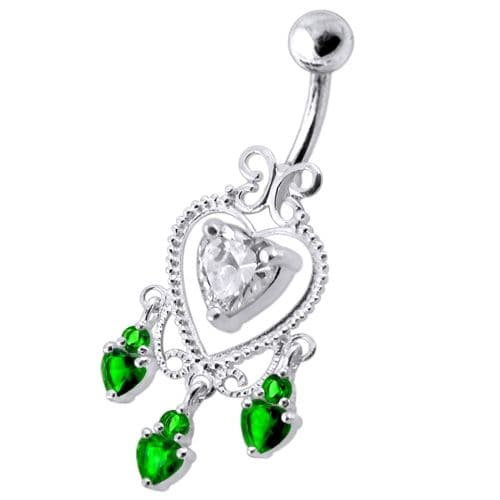 Dangling Moving Jeweled Heart Shaped Navel Ring - Monster Piercing