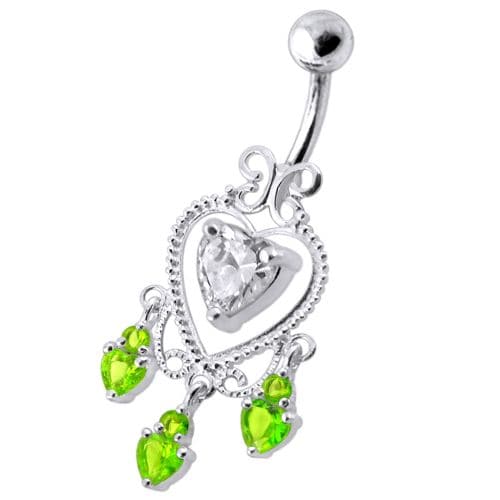 Dangling Moving Jeweled Heart Shaped Navel Ring - Monster Piercing