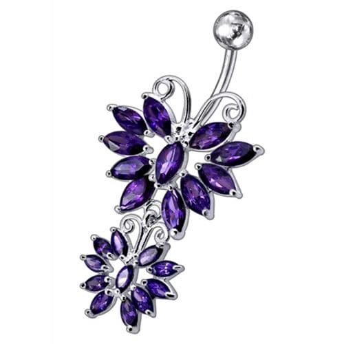 Sterling silver Twin Butterflys Dangling Belly Ring - Monster Piercing