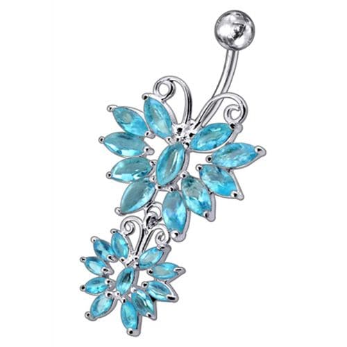 Sterling silver Twin Butterflys Dangling Belly Ring - Monster Piercing