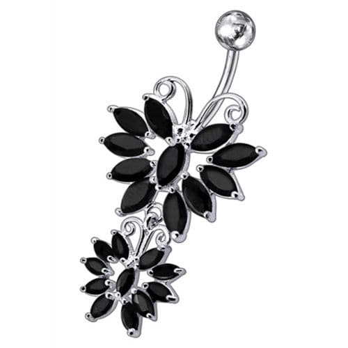 Sterling silver Twin Butterflys Dangling Belly Ring - Monster Piercing