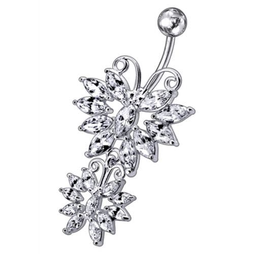 Sterling silver Twin Butterflys Dangling Belly Ring - Monster Piercing