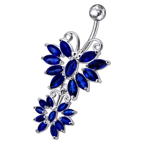 Sterling silver Twin Butterflys Dangling Belly Ring - Monster Piercing