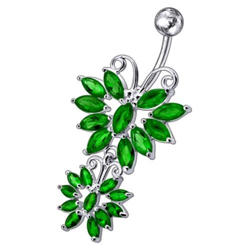 Sterling silver Twin Butterflys Dangling Belly Ring - Monster Piercing