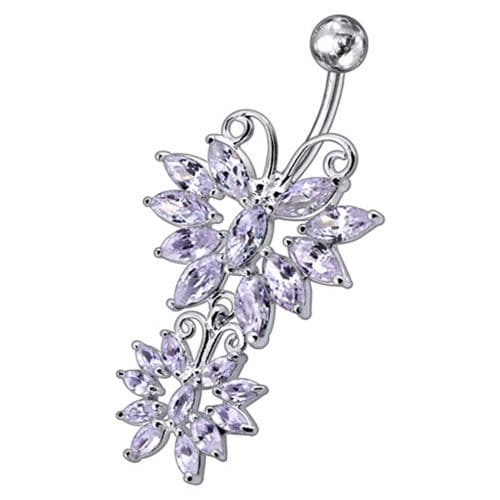 Sterling silver Twin Butterflys Dangling Belly Ring - Monster Piercing