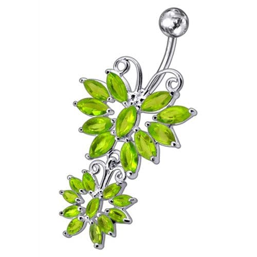 Sterling silver Twin Butterflys Dangling Belly Ring - Monster Piercing