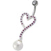 Jeweled Heart with Pearl Dangling Belly Ring - Monster Piercing