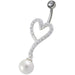 Jeweled Heart with Pearl Dangling Belly Ring - Monster Piercing