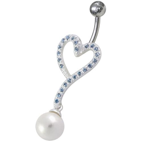 Jeweled Heart with Pearl Dangling Belly Ring - Monster Piercing