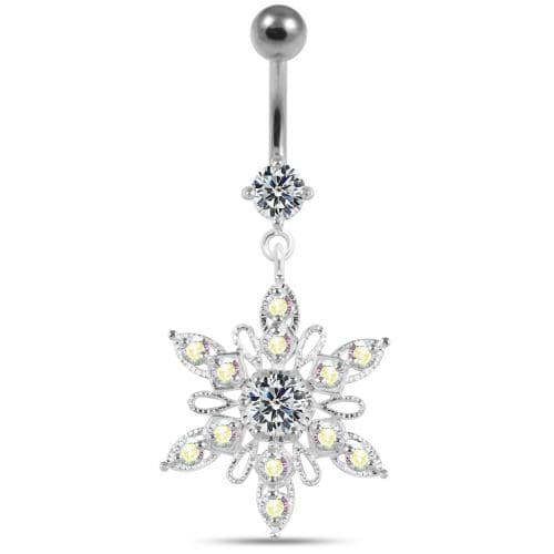 Fancy Flower shapped Dangling jeweled Belly Ring - Monster Piercing