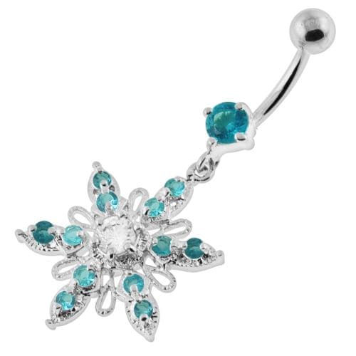 Fancy Flower shapped Dangling jeweled Belly Ring - Monster Piercing