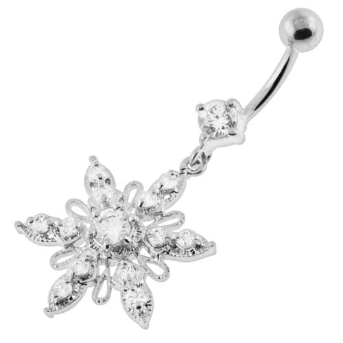 Fancy Flower shapped Dangling jeweled Belly Ring - Monster Piercing