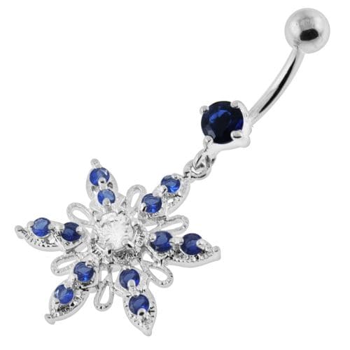 Fancy Flower shapped Dangling jeweled Belly Ring - Monster Piercing