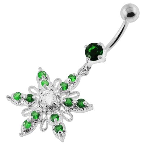 Fancy Flower shapped Dangling jeweled Belly Ring - Monster Piercing